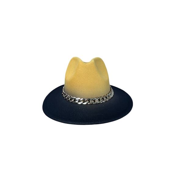 Ombre Black and Yellow Fedora with Cuban Link Chain - Picture 3 of 4